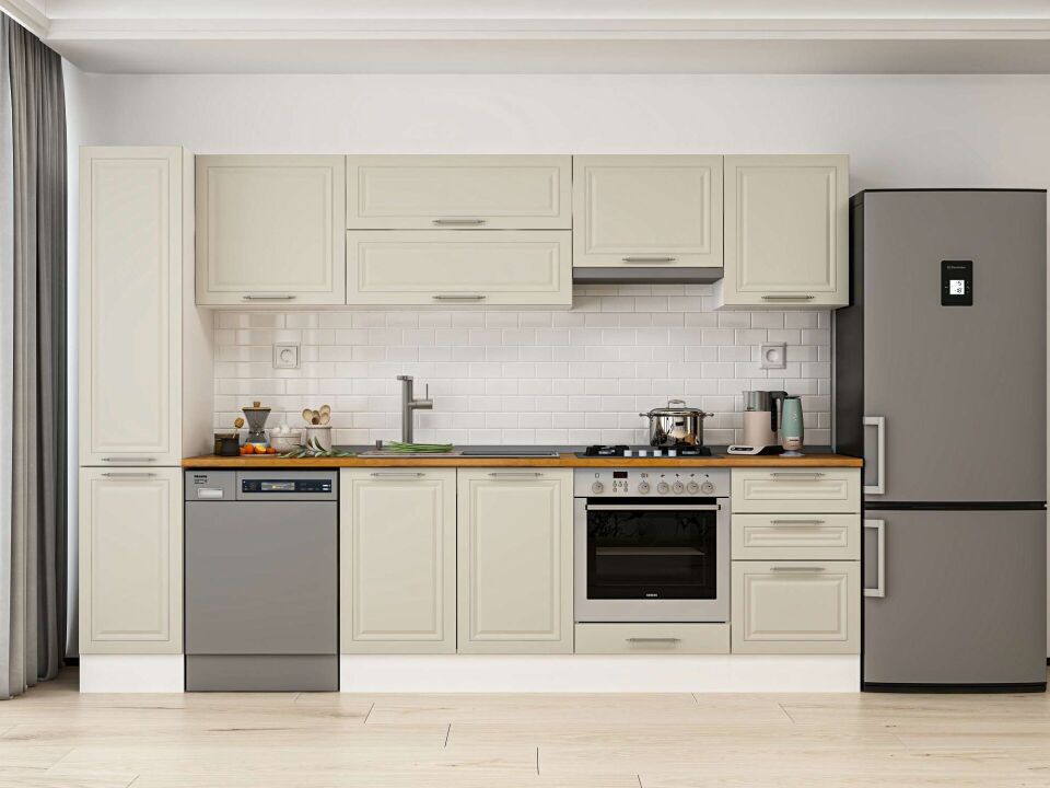 Alvinka 300X210 Cm Klasik Mebran Mutfak Dolabı Mb-E90B40S50-1 Mebran | Kumtaşı - Mdf