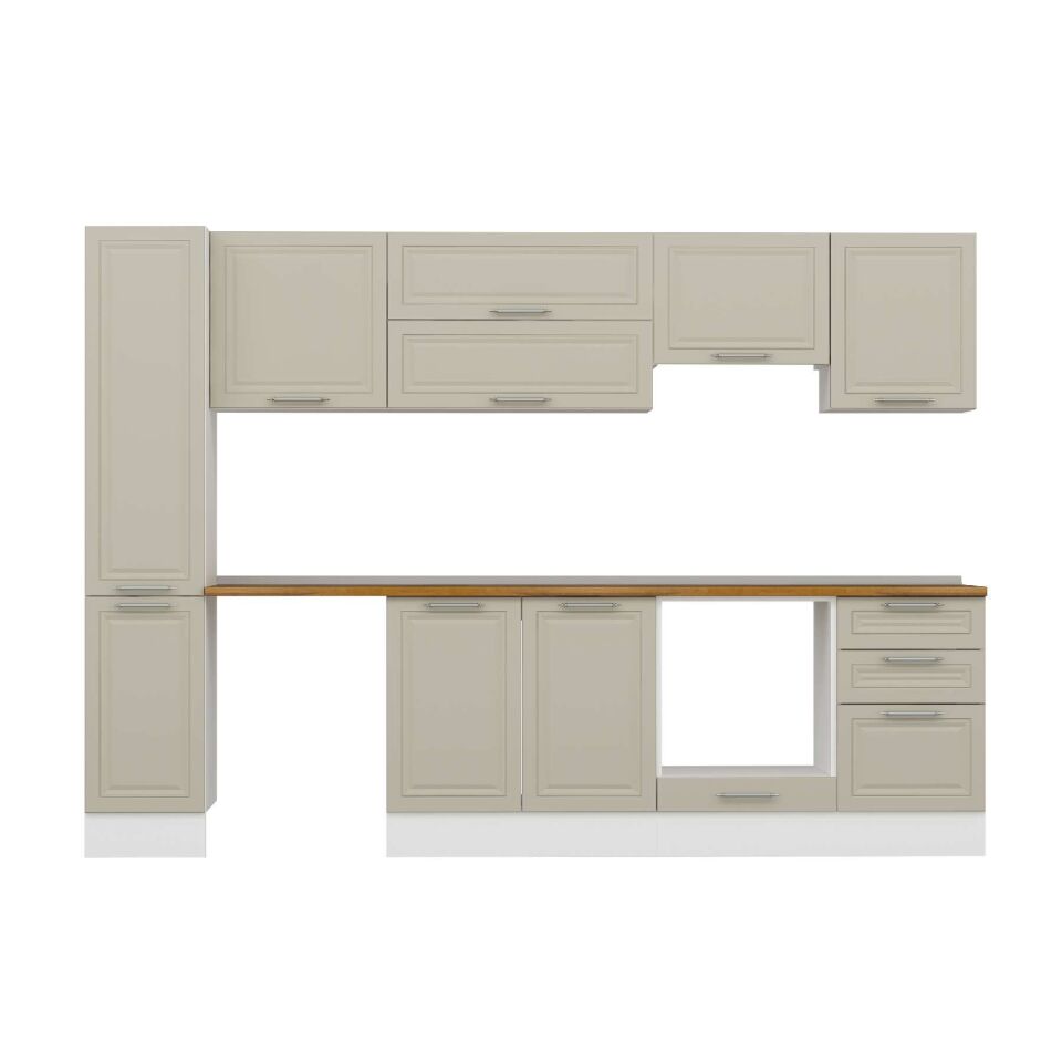 Alvinka 300X210 Cm Klasik Mebran Mutfak Dolabı Mb-E90B40S50-1 Mebran | Kumtaşı - Mdf