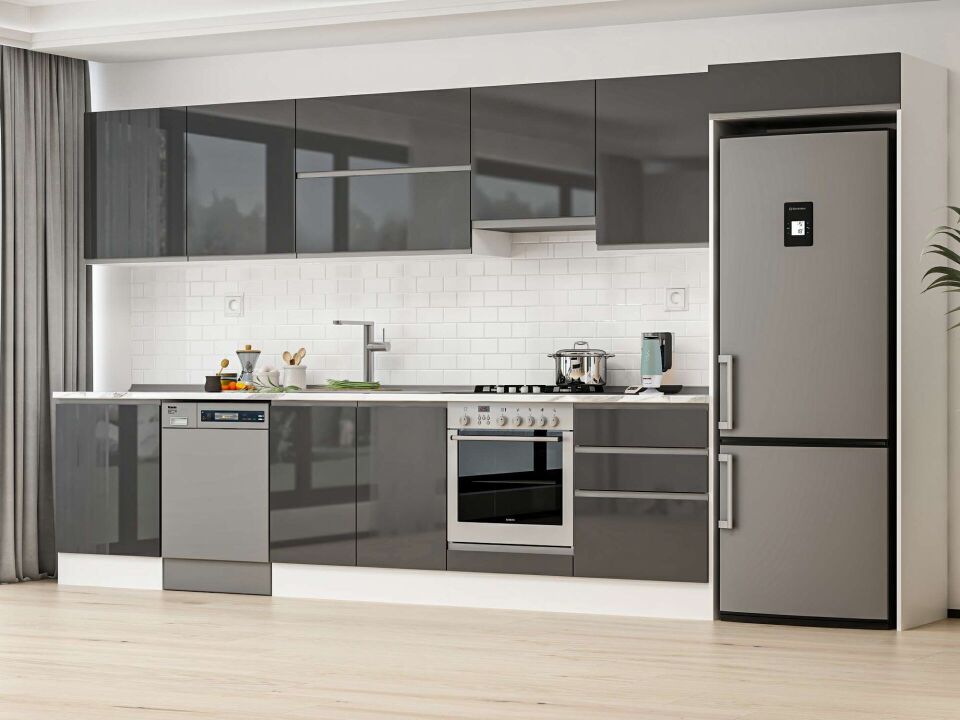 Alvinka 400X222 Cm High Gloss Mutfak Dolabı Mb-E80S60S60-1 High Gloss | Antrasit - Suntalam