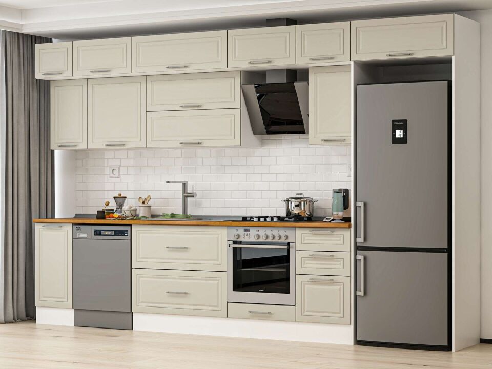 Alvinka 375X240 Cm Klasik Mebran Mutfak Dolabı Mb-E90S40S45-2 Mebran | Kumtaşı - Suntalam