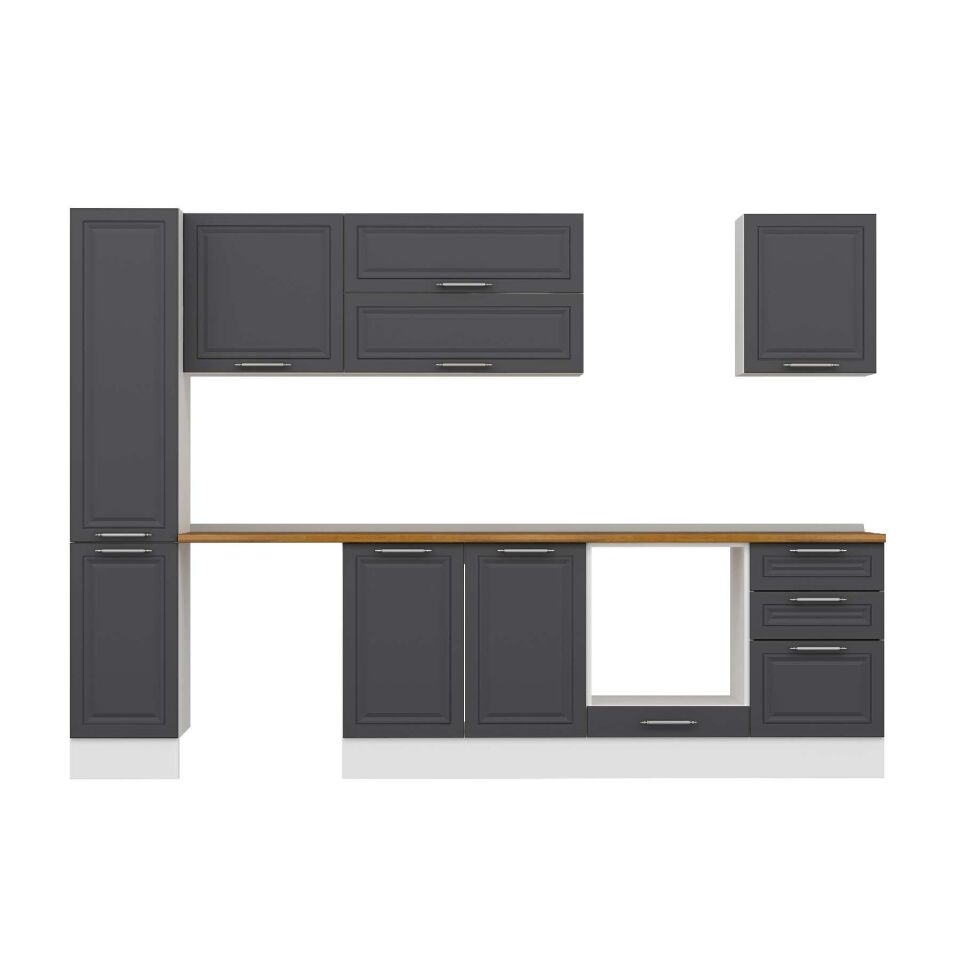 Alvinka 300X210 Cm Klasik Mebran Mutfak Dolabı Mb-E90B40S50-2 Mebran | Antrasit - Suntalam