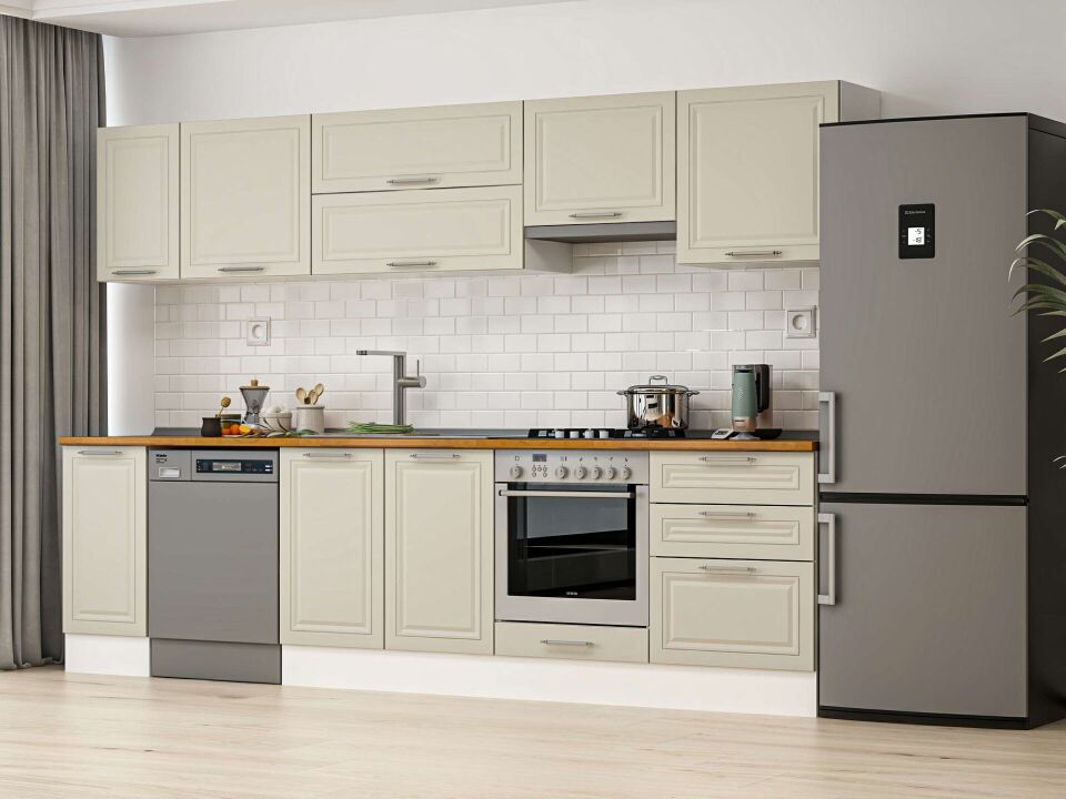 Alvinka 300X210 Cm Klasik Mebran Mutfak Dolabı Beyaz Beyaz M-E80S40S60-1