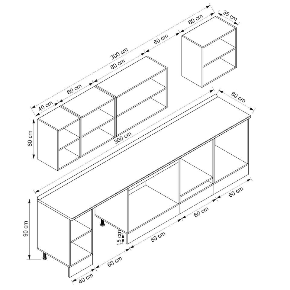 Alvinka 300X210 Cm Klasik Mebran Mutfak Dolabı Beyaz Beyaz M-E80S40S60-2