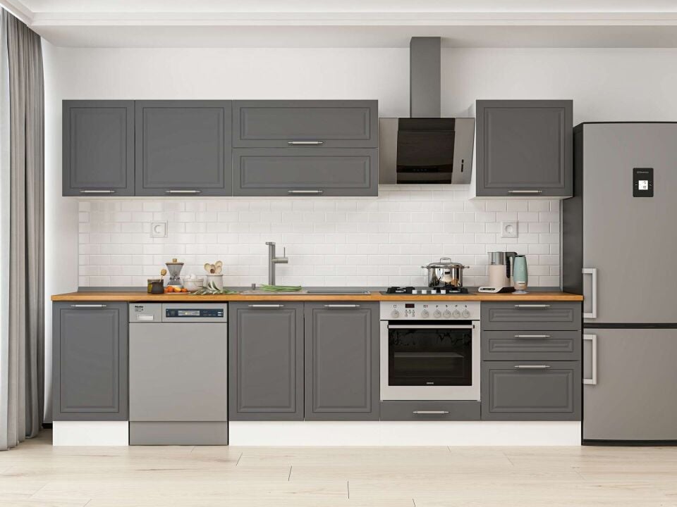 Alvinka 300X210 Cm Klasik Mebran Mutfak Dolabı Beyaz Beyaz M-E80S40S60-2