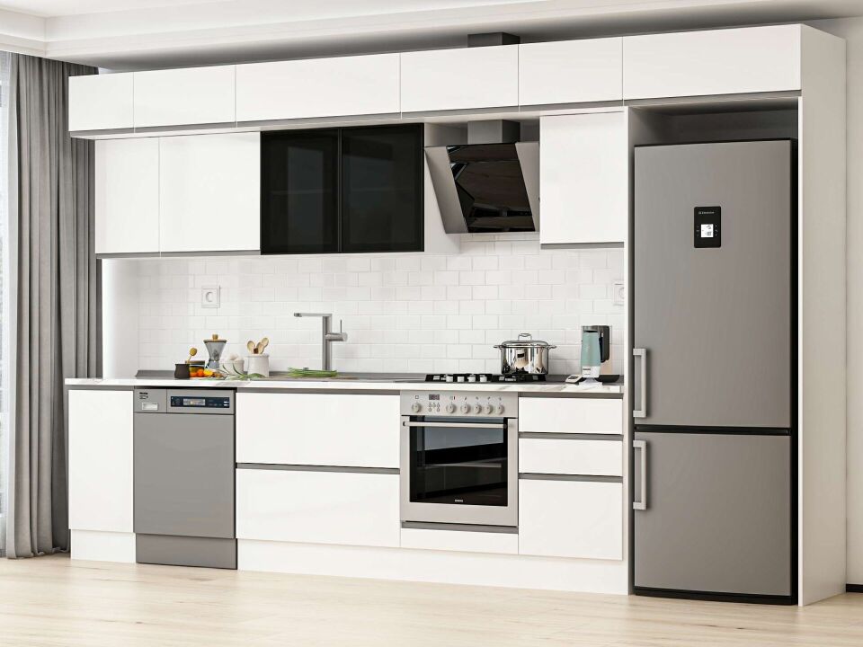 Alvinka 380X240 Cm High Gloss Mutfak Dolabı Mb-E90S40S50-3 High Gloss | Beyaz - Mdf