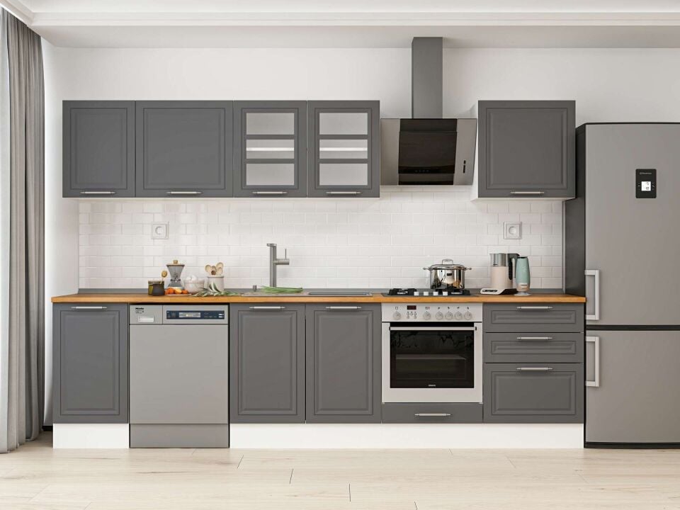 Alvinka 300X210 Cm Klasik Mebran Mutfak Dolabı Beyaz Beyaz M-E80S40S60-3
