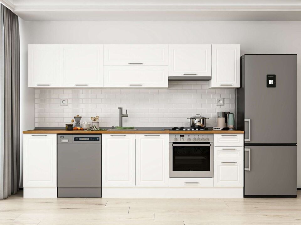 Alvinka 285X210 Cm Klasik Mebran Mutfak Dolabı Beyaz Beyaz M-E80S45S40-1