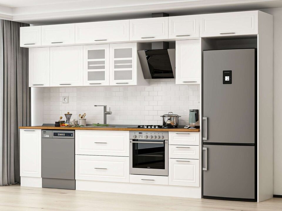 Alvinka 375X240 Cm Klasik Mebran Mutfak Dolabı Mb-E90S40S45-3 Mebran | Beyaz - Suntalam