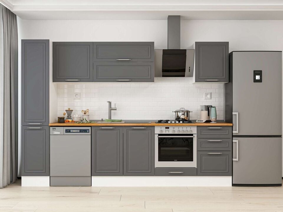 Alvinka 300X210 Cm Klasik Mebran Mutfak Dolabı Mb-E90B40S50-2 Mebran | Antrasit - Mdf