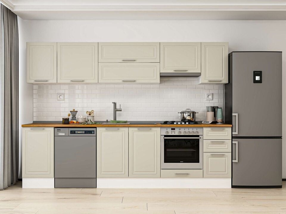 Alvinka 285X210 Cm Klasik Mebran Mutfak Dolabı Beyaz Beyaz M-E80S45S40-1