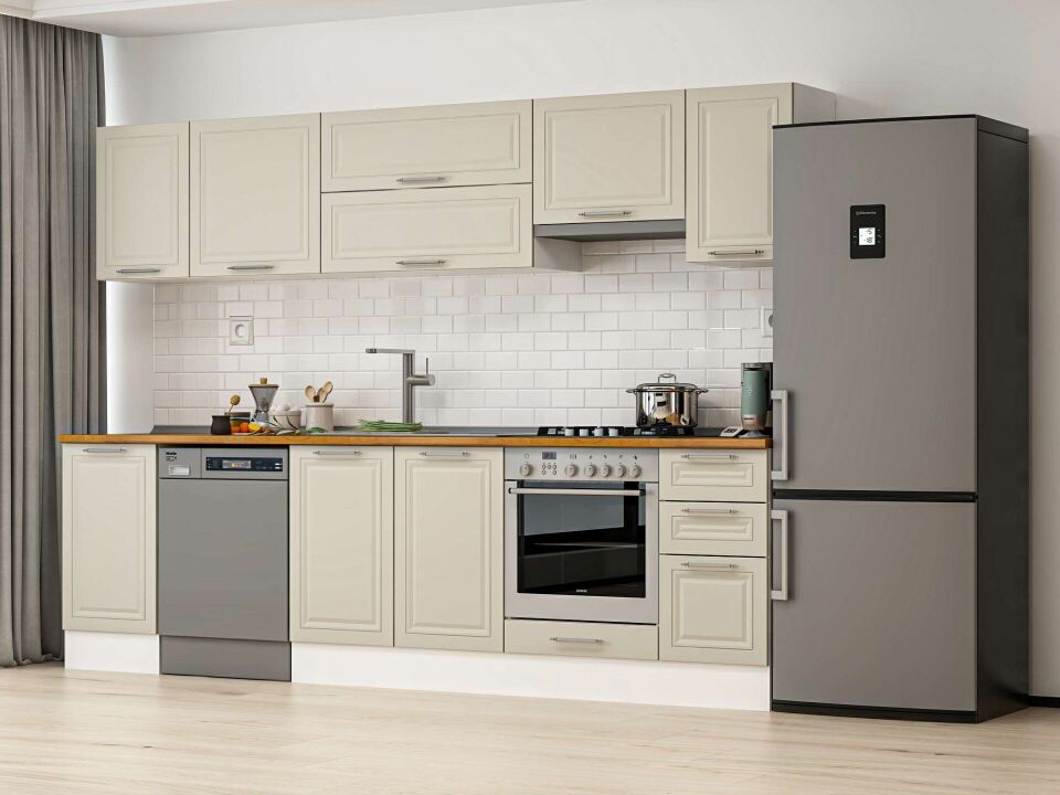 Alvinka 285X210 Cm Klasik Mebran Mutfak Dolabı Beyaz Beyaz M-E80S45S40-1