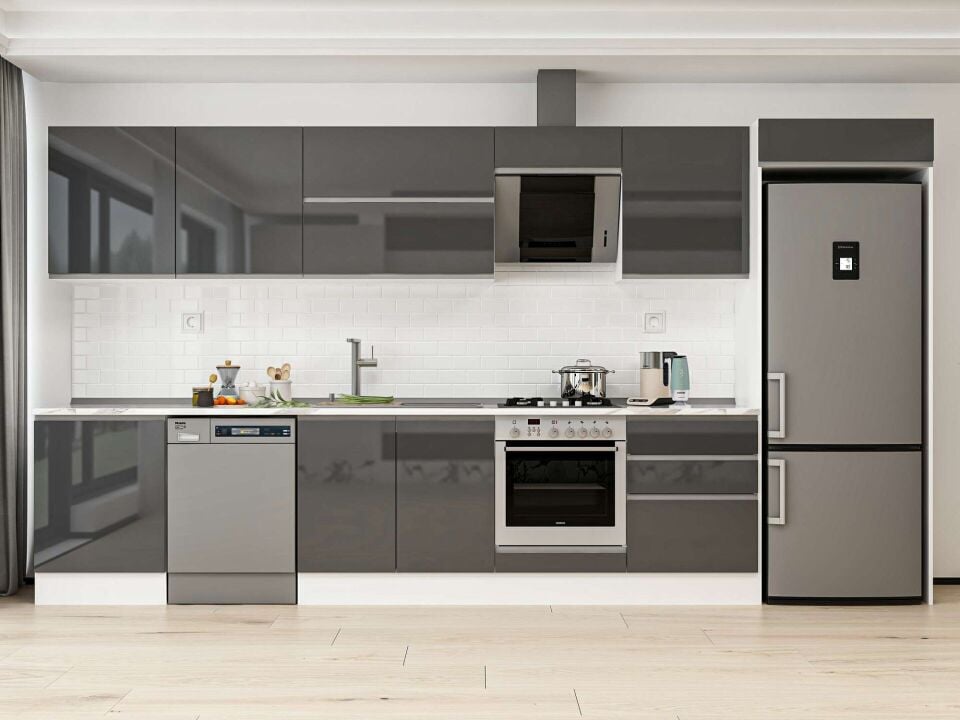 Alvinka 400X222 Cm High Gloss Mutfak Dolabı Mb-E80S60S60-2 High Gloss | Antrasit - Mdf