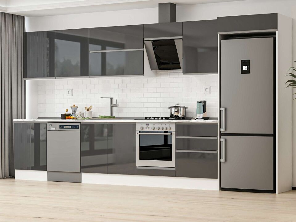 Alvinka 400X222 Cm High Gloss Mutfak Dolabı Mb-E80S60S60-2 High Gloss | Antrasit - Mdf