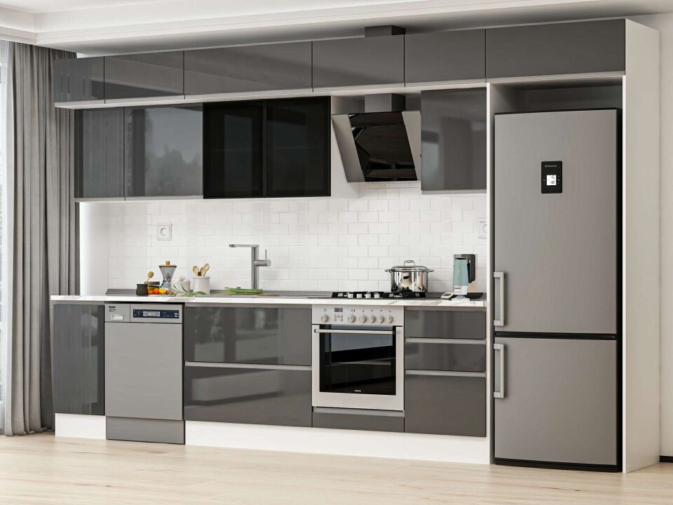 Alvinka 380X240 Cm High Gloss Mutfak Dolabı Mb-E90S40S50-3 High Gloss | Antrasit - Mdf