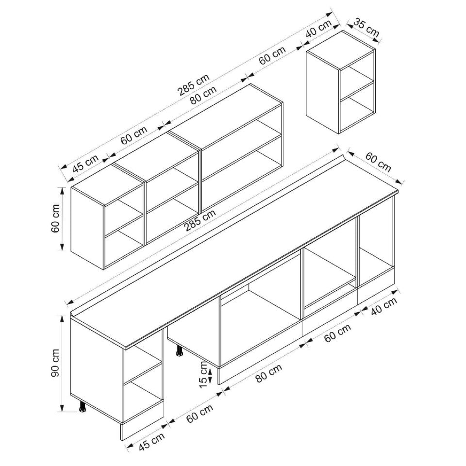 Alvinka 285X210 Cm Klasik Mebran Mutfak Dolabı Beyaz Beyaz M-E80S45S40-2