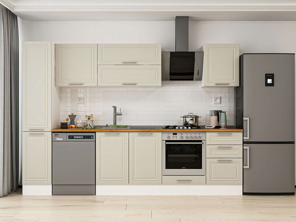 Alvinka 300X210 Cm Klasik Mebran Mutfak Dolabı Mb-E90B40S50-2 Mebran | Kumtaşı - Mdf