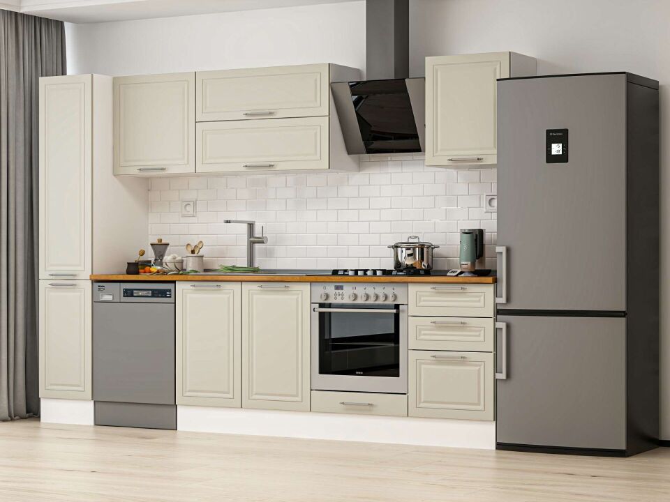 Alvinka 300X210 Cm Klasik Mebran Mutfak Dolabı Mb-E90B40S50-2 Mebran | Kumtaşı - Mdf