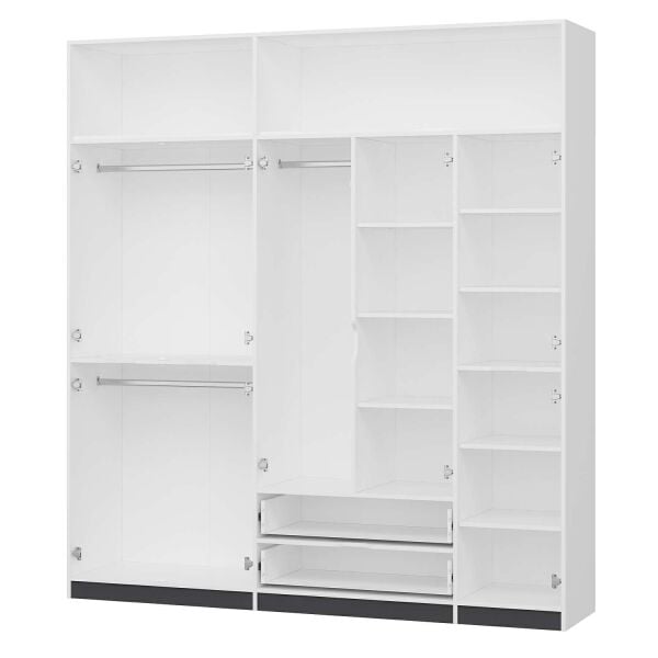 Elina 5 Kapaklı Dolap + Yüklük - Beyaz/Antrasit