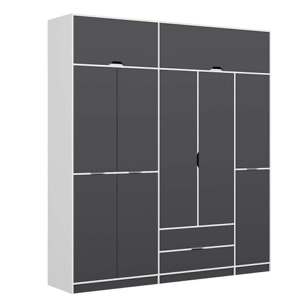 Elina 5 Kapaklı Dolap + Yüklük - Beyaz/Antrasit