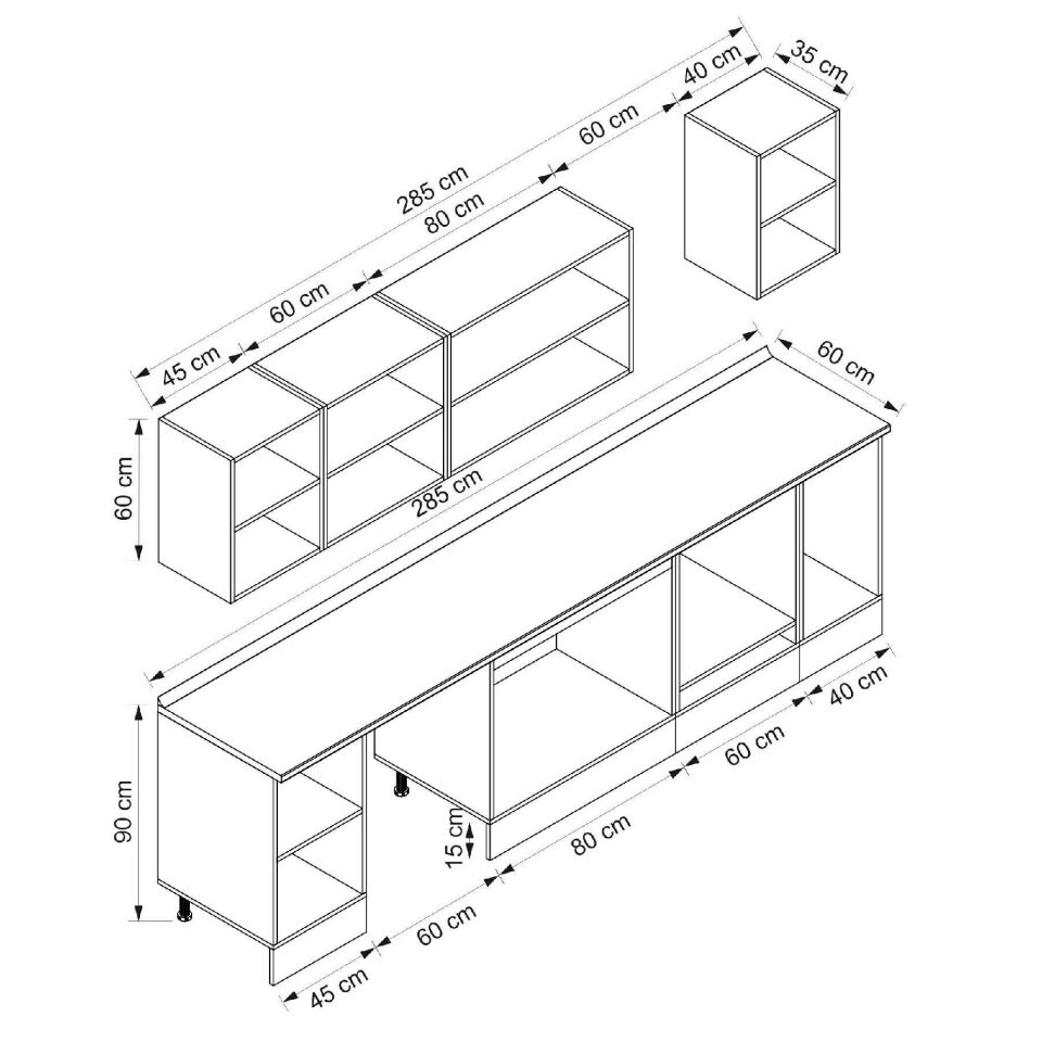 Alvinka 285X210 Cm Klasik Mebran Mutfak Dolabı Beyaz Beyaz M-E80S45S40-3