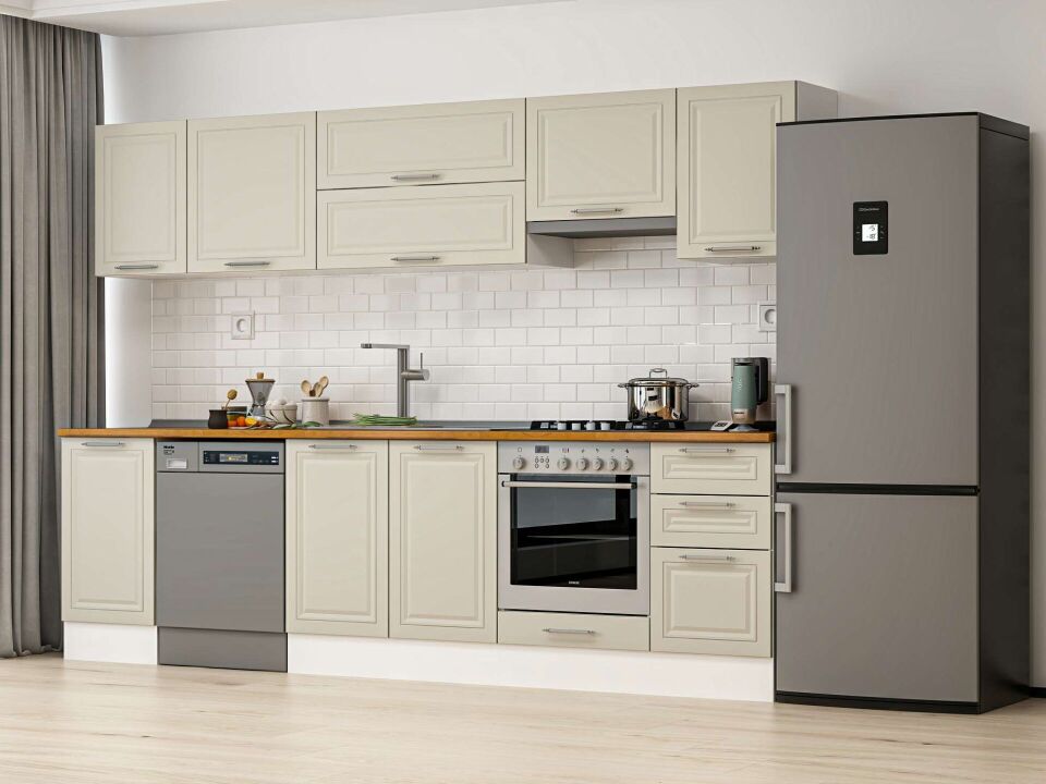 Alvinka 290X210 Cm Klasik Mebran Mutfak Dolabı Beyaz Beyaz M-E80S45S45-1