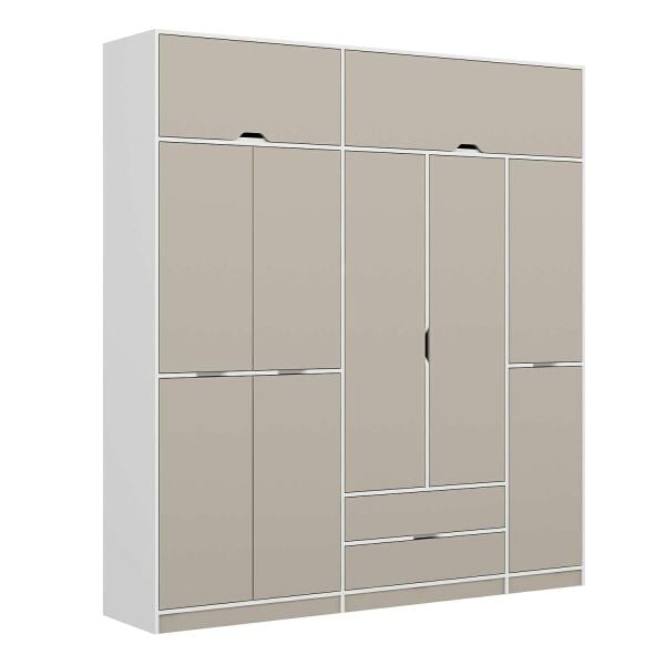 Elina 5 Kapaklı Dolap + Yüklük - Beyaz/Kumtaşı