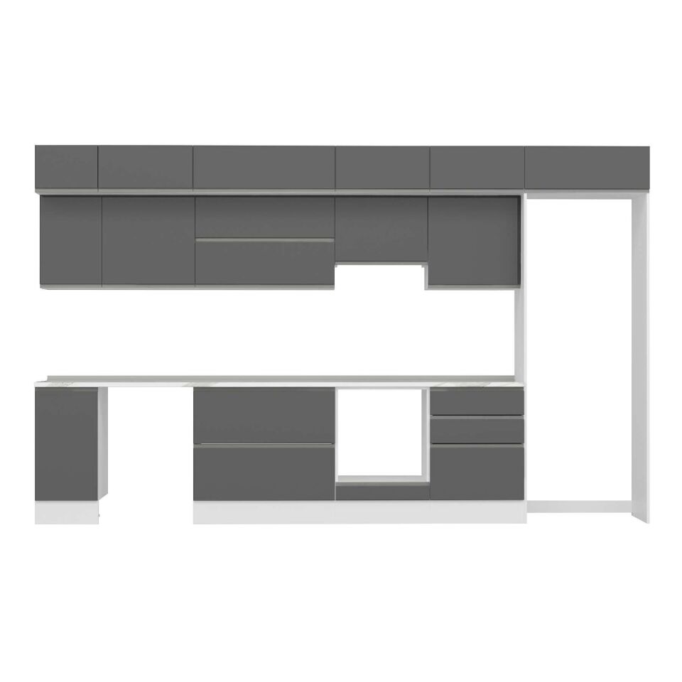 Alvinka 390X240 Cm High Gloss Mutfak Dolabı Mb-E90S40S60-1 High Gloss | Antrasit - Suntalam