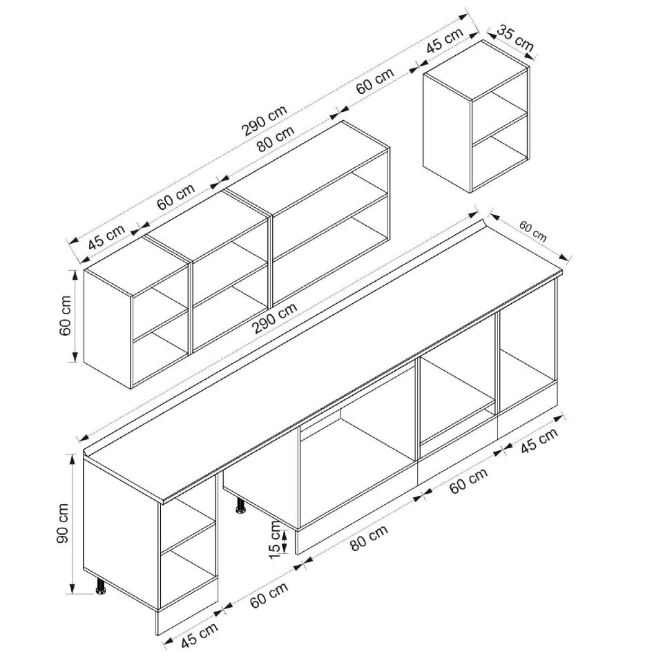 Alvinka 290X210 Cm Klasik Mebran Mutfak Dolabı Beyaz Beyaz M-E80S45S45-2
