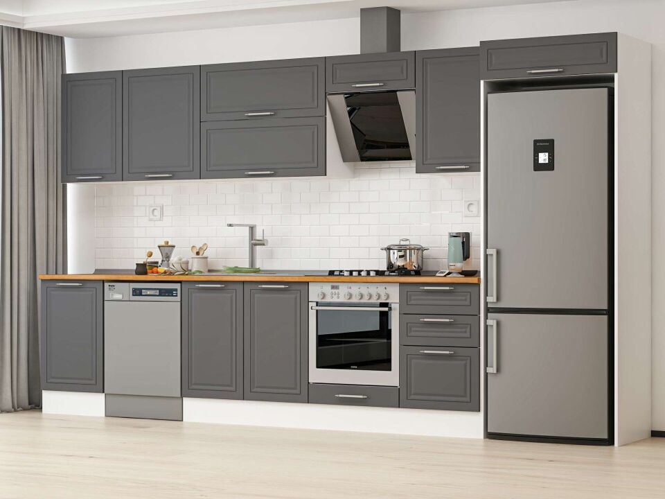 Alvinka 390X222 Cm Klasik Mebran Mutfak Dolabı Mb-E90S50S50-2 Mebran | Antrasit - Suntalam