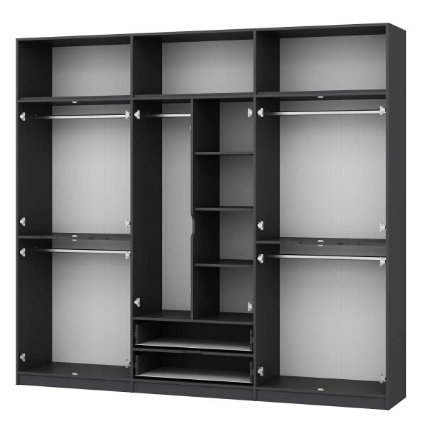 Elina 6 Kapaklı Dolap + Yüklük - Antrasit/Antrasit