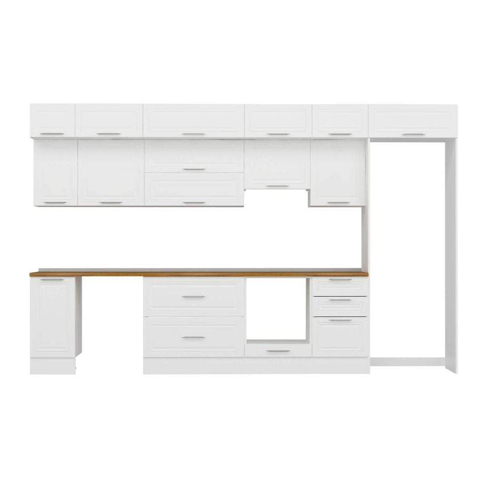 Alvinka 380X240 Cm Klasik Mebran Mutfak Dolabı Mb-E90S40S50-1 Mebran | Beyaz - Suntalam