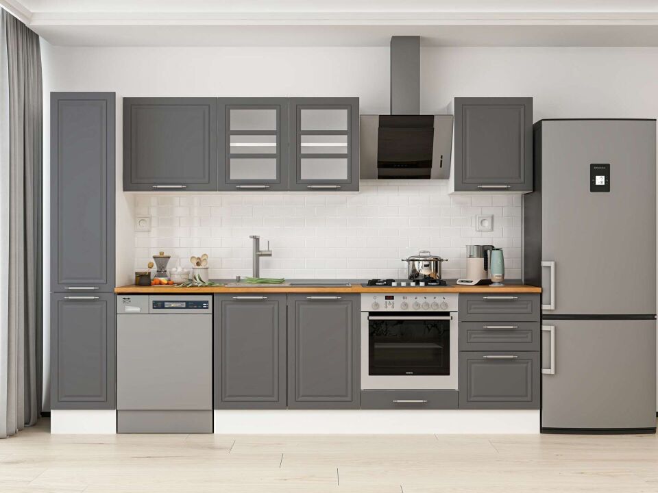 Alvinka 300X210 Cm Klasik Mebran Mutfak Dolabı Mb-E90B40S50-3 Mebran | Antrasit - Mdf