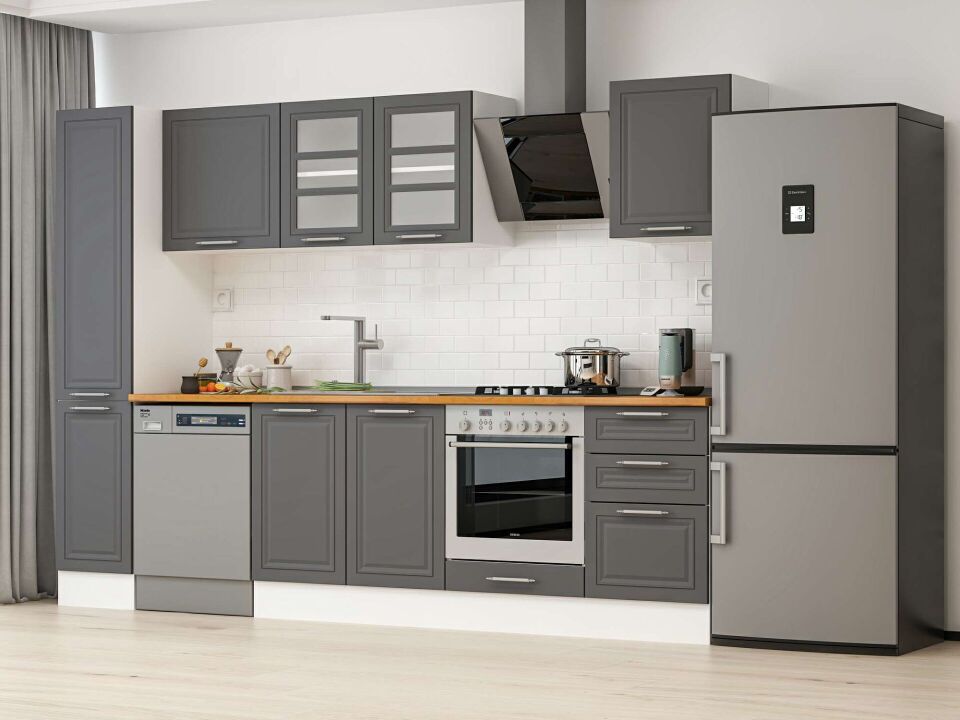 Alvinka 300X210 Cm Klasik Mebran Mutfak Dolabı Mb-E90B40S50-3 Mebran | Antrasit - Mdf