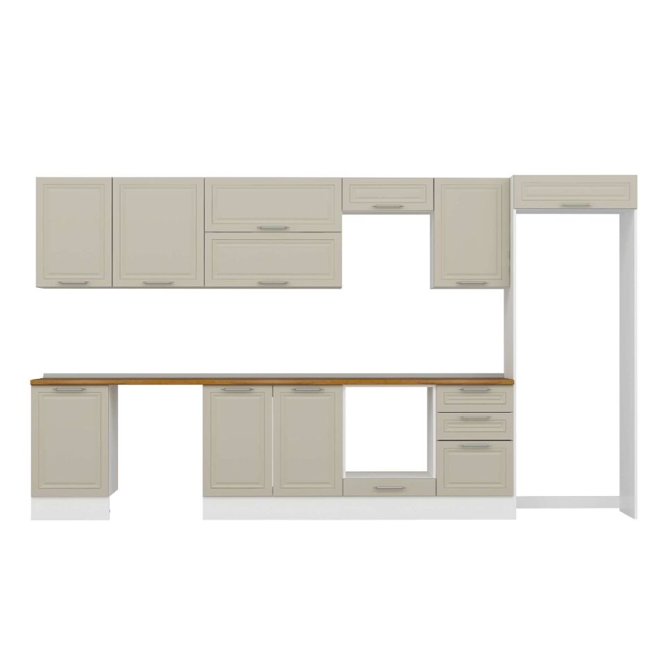 Alvinka 390X222 Cm Klasik Mebran Mutfak Dolabı Mb-E90S50S50-2 Mebran | Kumtaşı - Suntalam