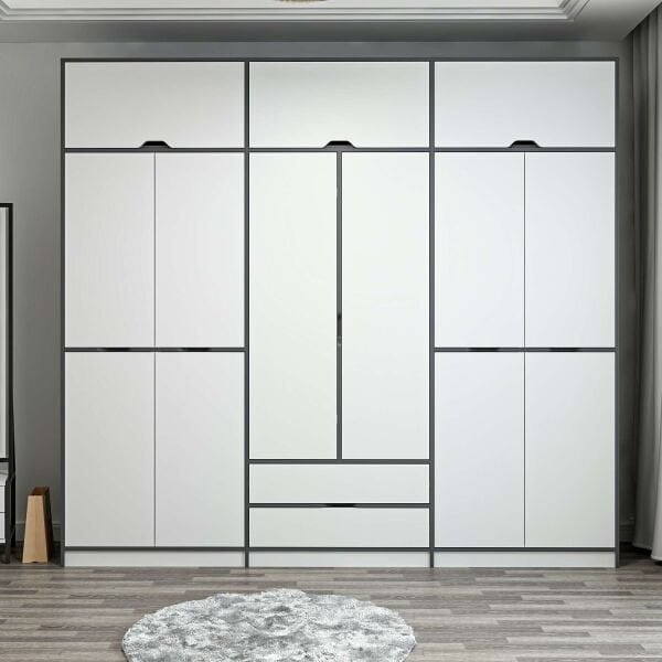 Elina 6 Kapaklı Dolap + Yüklük - Antrasit/Beyaz