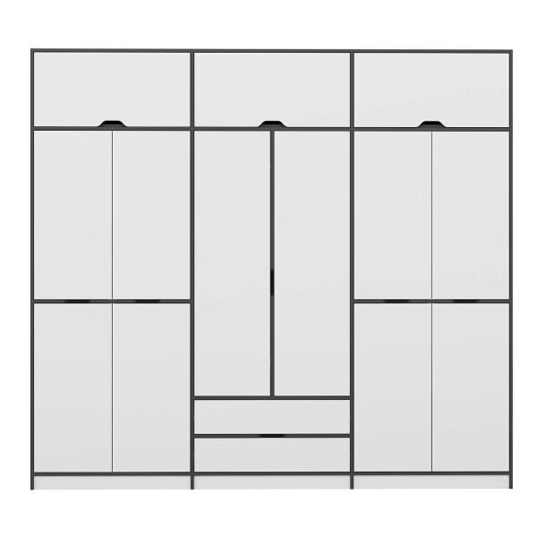 Elina 6 Kapaklı Dolap + Yüklük - Antrasit/Beyaz