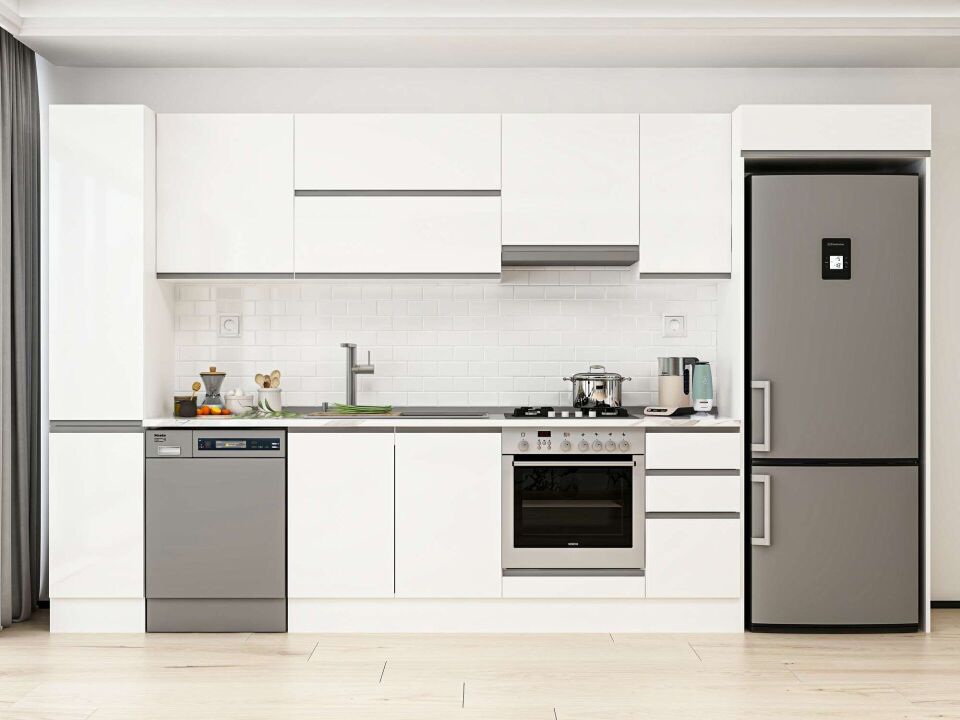 Alvinka 360X222 Cm High Gloss Mutfak Dolabı Mbb-E80B40S40-1 High Gloss | Beyaz - Mdf