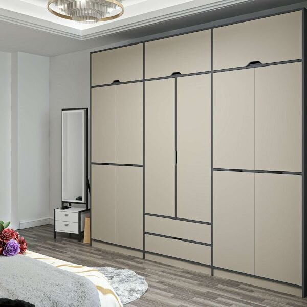 Elina 6 Kapaklı Dolap + Yüklük - Antrasit/Kumtaşı