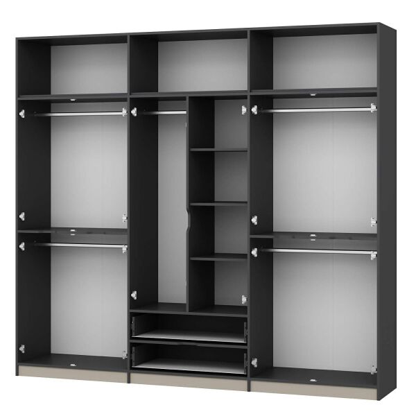 Elina 6 Kapaklı Dolap + Yüklük - Antrasit/Kumtaşı