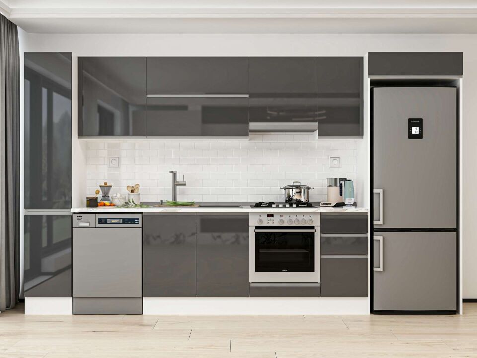 Alvinka 360X222 Cm High Gloss Mutfak Dolabı Mbb-E80B40S40-1 High Gloss | Antrasit - Mdf