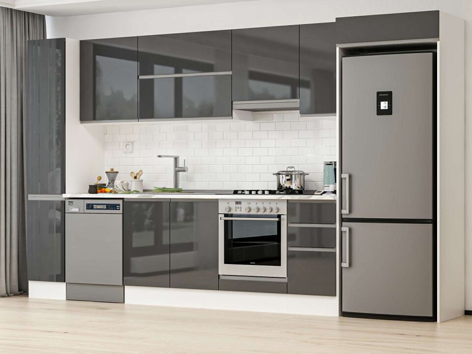 Alvinka 360X222 Cm High Gloss Mutfak Dolabı Mbb-E80B40S40-1 High Gloss | Antrasit - Mdf
