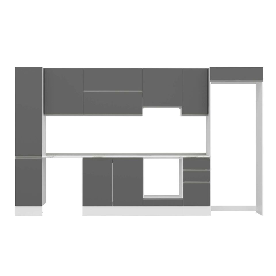 Alvinka 360X222 Cm High Gloss Mutfak Dolabı Mbb-E80B40S40-1 High Gloss | Antrasit - Mdf