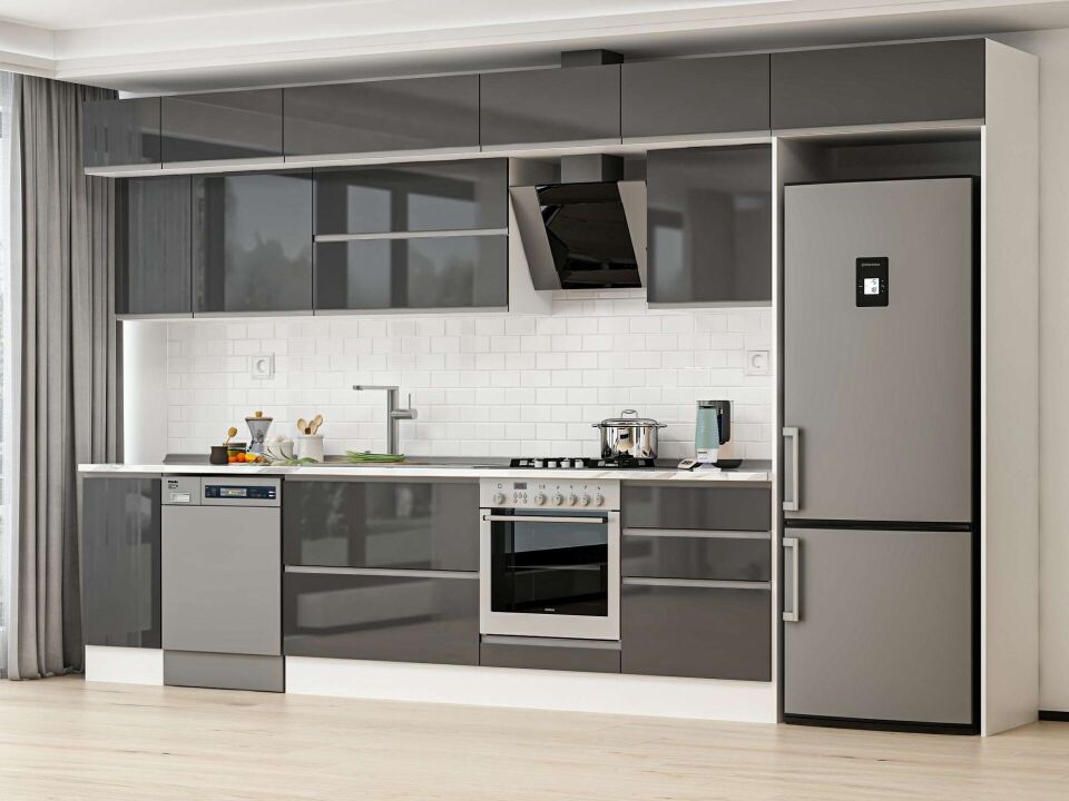 Alvinka 390X240 Cm High Gloss Mutfak Dolabı Mb-E90S40S60-2 High Gloss | Antrasit - Mdf