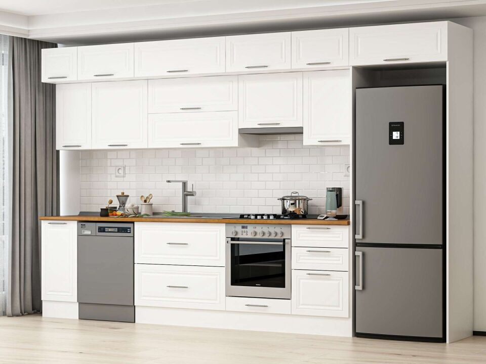 Alvinka 380X240 Cm Klasik Mebran Mutfak Dolabı Mb-E90S40S50-1 Mebran | Beyaz - Mdf