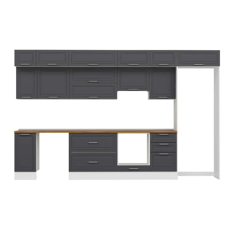 Alvinka 380X240 Cm Klasik Mebran Mutfak Dolabı Mb-E90S40S50-1 Mebran | Antrasit - Mdf