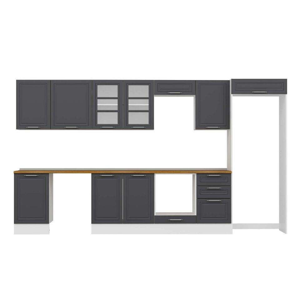Alvinka 390X222 Cm Klasik Mebran Mutfak Dolabı Mb-E90S50S50-3 Mebran | Antrasit - Suntalam