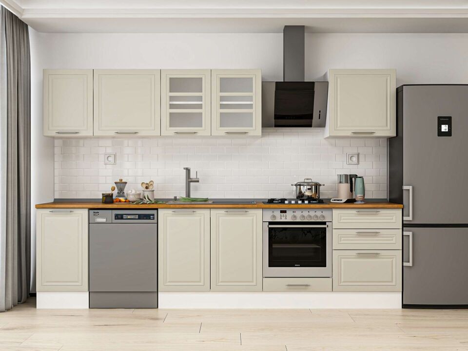Alvinka 305X210 Cm Klasik Mebran Mutfak Dolabı Beyaz Beyaz M-E80S45S60-3