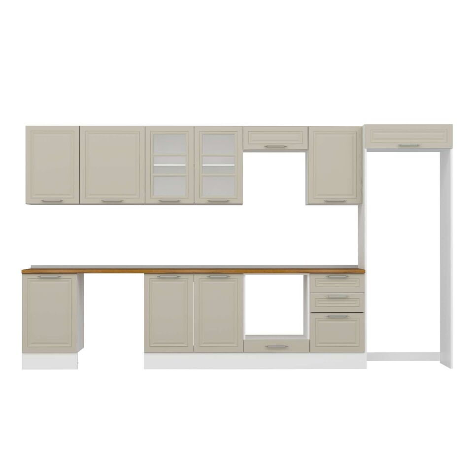 Alvinka 390X222 Cm Klasik Mebran Mutfak Dolabı Mb-E90S50S50-3 Mebran | Kumtaşı - Suntalam