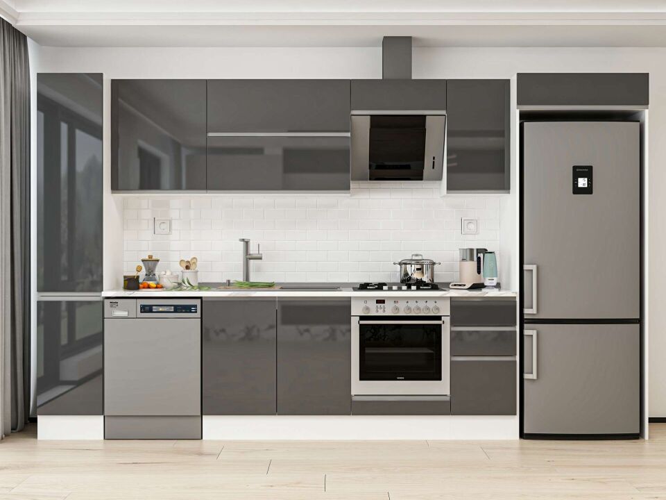 Alvinka 360X222 Cm High Gloss Mutfak Dolabı Mbb-E80B40S40-2 High Gloss | Antrasit - Mdf