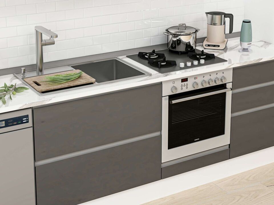 Alvinka 390X240 Cm High Gloss Mutfak Dolabı Mb-E90S40S60-3 High Gloss | Antrasit - Mdf